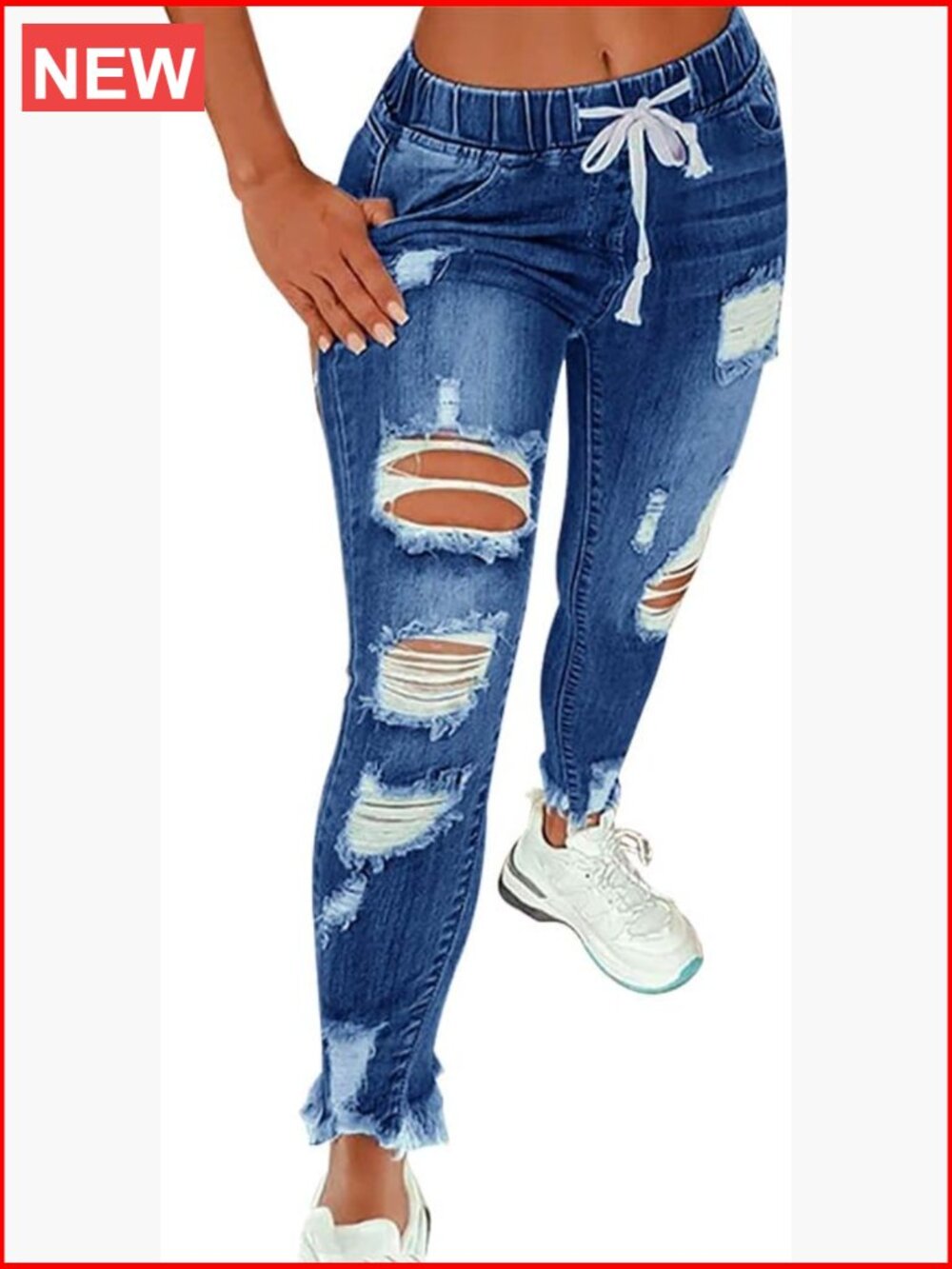 High Waist Skinny Stretch Ripped Jeans Destroyed Denim Pants Plus Size